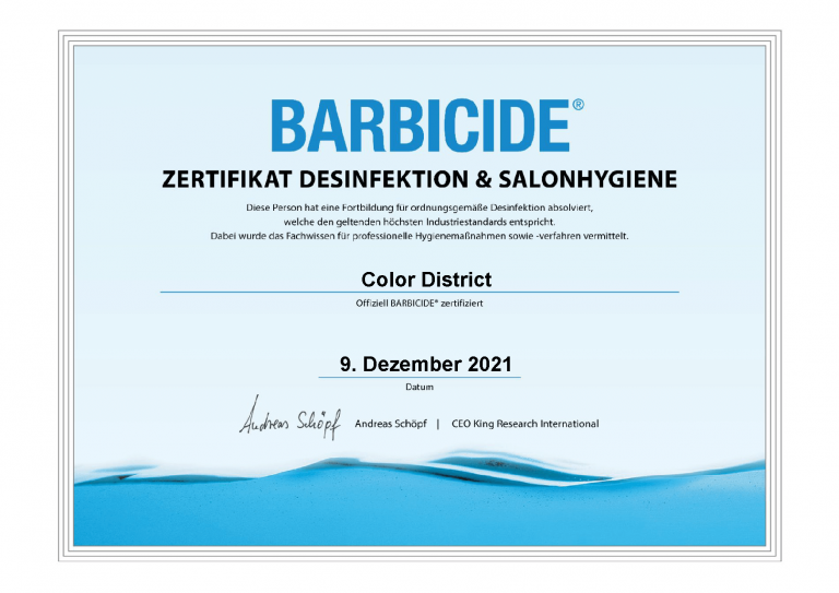 Barbicide Certificate